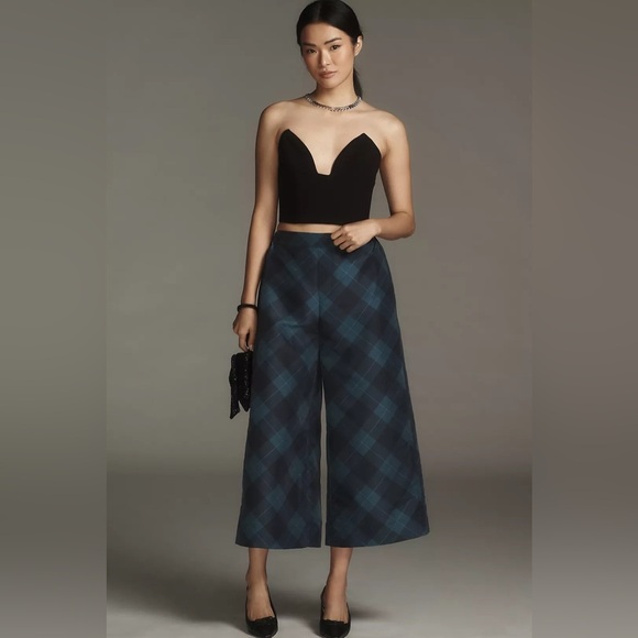 Anthropologie Maeve Taffeta Printed Pull On Structured Cropped Wide-Leg Pants - Picture 1 of 8